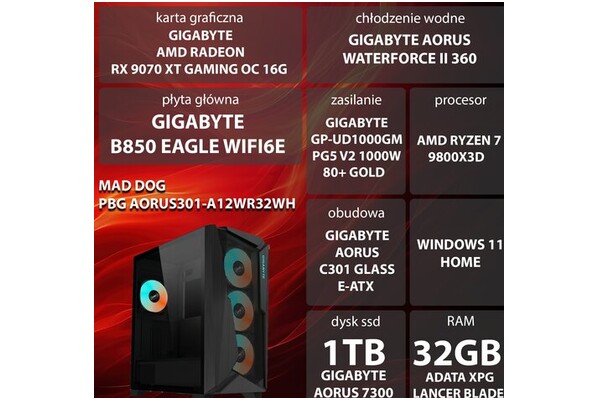 Mad Dog AORUS301-A12WR32WH AMD Ryzen 7 32GB DDR5 AMD Radeon RX 9070 XT 16GB 1TB SSD Windows 11 Home