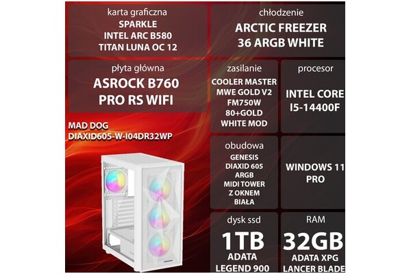 Mad Dog W-I04DR32WP Intel Core i5 32GB DDR5 Intel Arc B580 12GB 1TB SSD Windows 11 Professional