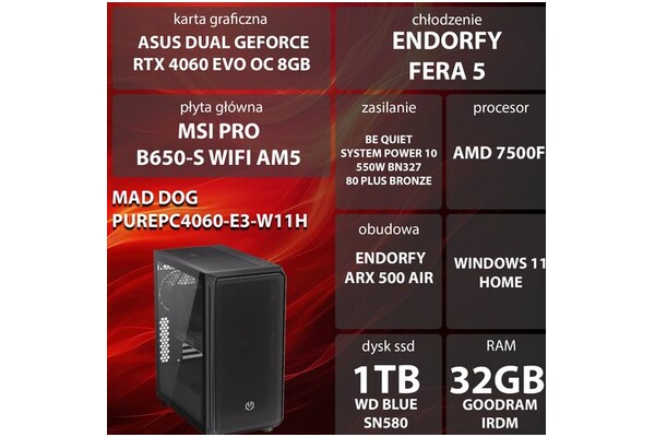 Mad Dog PUREPC4060-E3 AMD Ryzen 5 32GB DDR5 NVIDIA GeForce RTX 4060 8GB 1TB SSD Windows 11 Home