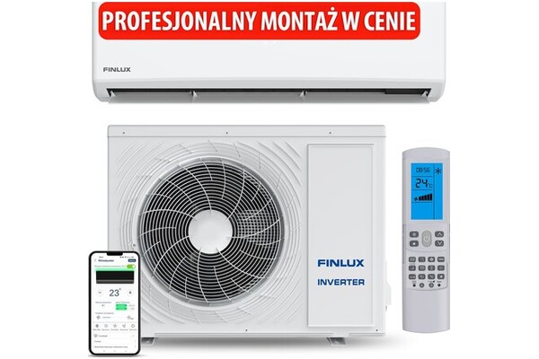 Klimatyzator ścienny SPLIT z montażem Finlux FNAC1S12WH Solo 3400W 52dB