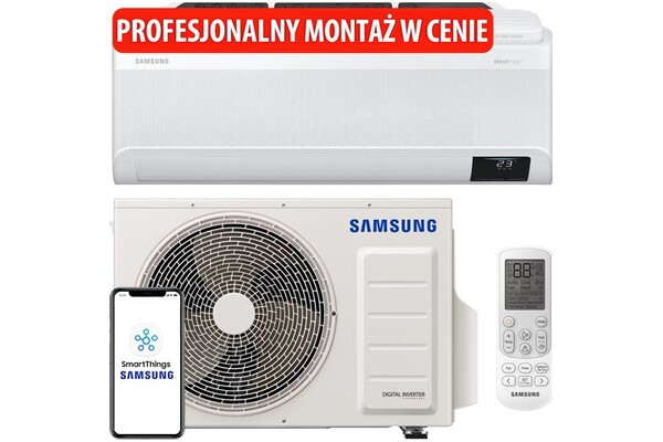 Klimatyzator ścienny SPLIT z montażem Samsung AR09AXKAAWKN/EU WindFree Pure 1.0 2500W 56dB
