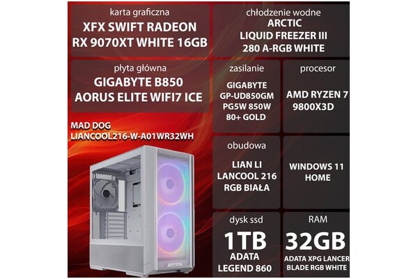 Mad Dog W-A01WR32WH AMD Ryzen 7 32GB DDR5 AMD Radeon RX 9070 XT 16GB 1TB SSD Windows 11 Home