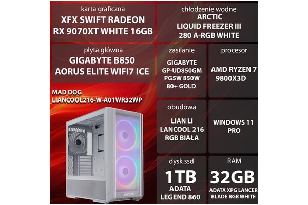 Mad Dog W-A01WR32WP AMD Ryzen 7 32GB DDR5 AMD Radeon RX 9070 XT 16GB 1TB SSD Windows 11 Professional