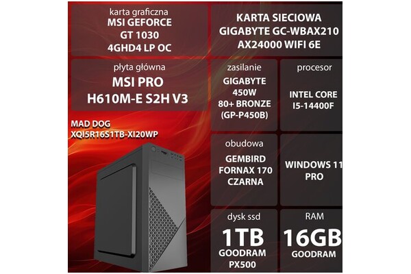 XQUANTUM XQI5R16S1TB-XI20WP Intel Core i5 16GB DDR4 NVIDIA GeForce GT 710 2GB 1TB SSD Windows 11 Professional