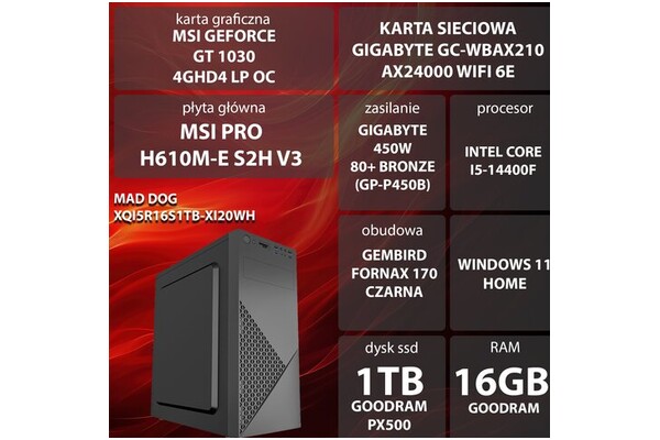 XQUANTUM XQI5R16S1TB-XI20WH Intel Core i5 16GB DDR4 NVIDIA GeForce GT 710 2GB 1TB SSD Windows 11 Home