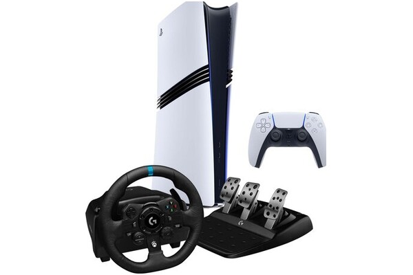 Konsola Sony PlayStation 5 Pro biało-czarny + Astros Playroom + Kierownica