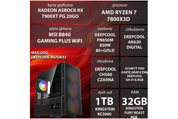 Mad Dog DEEPCOOL-A07DR32 AMD Ryzen 7 32GB DDR5 AMD Radeon RX 7900 XT 20GB 1TB SSD brak