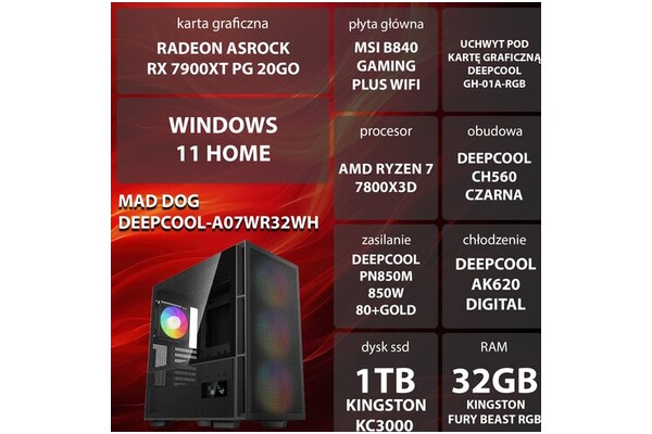 Mad Dog DEEPCOOL-A07WR32WH AMD Ryzen 7 32GB DDR5 AMD Radeon RX 7900 XT 20GB 1TB SSD Windows 11 Home