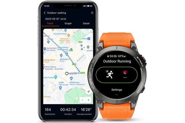 Smartwatch Manta Activ X 1.43" czarno-pomarańczowy