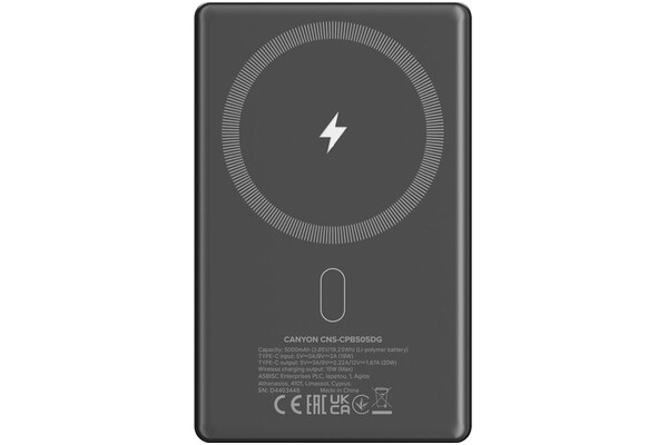 Powerbank Canyon OnPower 505 5000mAh 20.0W grafitowy