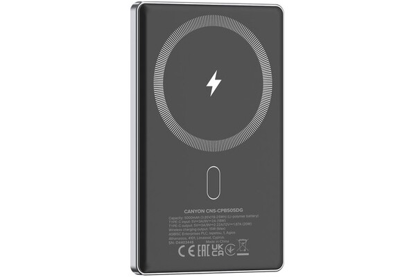 Powerbank Canyon OnPower 505 5000mAh 20.0W grafitowy