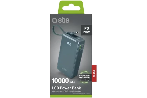 Powerbank SBS TTBB10000LCDTCPD20A 10000mAh 225.0W Cyjan