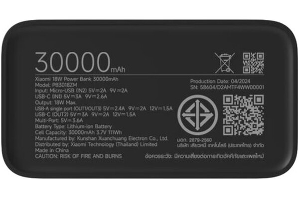 Powerbank Xiaomi PB3018ZM PB3018ZM 30000mAh 18.0W czarny