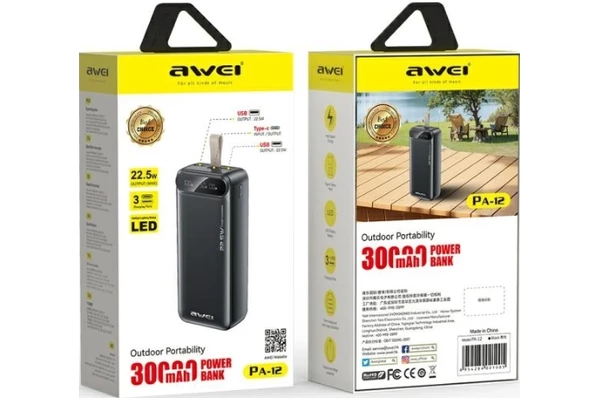 Powerbank Awei PA-12 30000mAh 225.0W czarny