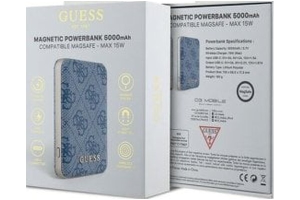 Powerbank Guess 4G Leather Metal Logo 5000mAh 15.0W niebieski