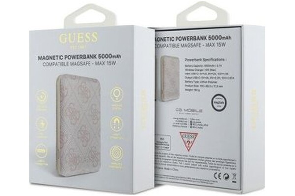 Powerbank Guess 4G Leather Metal Logo 5000mAh 15.0W różowy