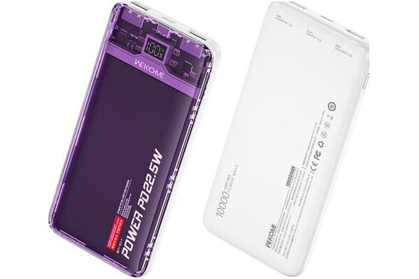 Powerbank WEKOME WP-353 10000mAh 22.5W Fioletowo-przezroczysty