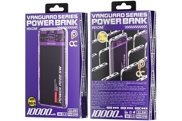 Powerbank WEKOME WP-353 10000mAh 22.5W Fioletowo-przezroczysty