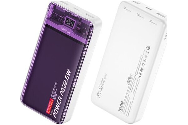 Powerbank WEKOME WP-351 20000mAh 22.5W biało-fioletowy