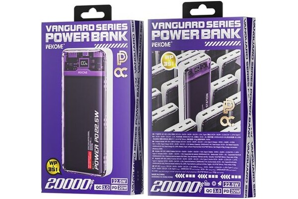 Powerbank WEKOME WP-351 20000mAh 22.5W biało-fioletowy