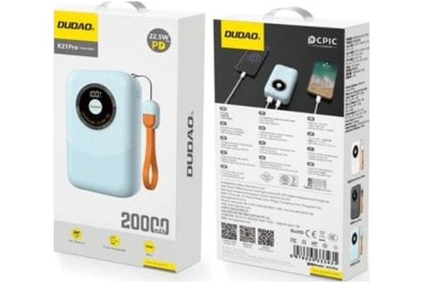 Powerbank Dudao K21 Pro 20000mAh 22.5W niebieski