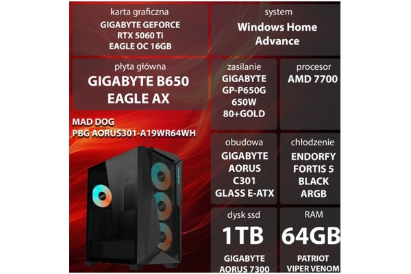 Mad Dog AORUS301-A19WR64WH AMD Ryzen 7 64GB DDR5 NVIDIA GeForce RTX 5060 Ti 16GB 1TB SSD Windows 11 Home