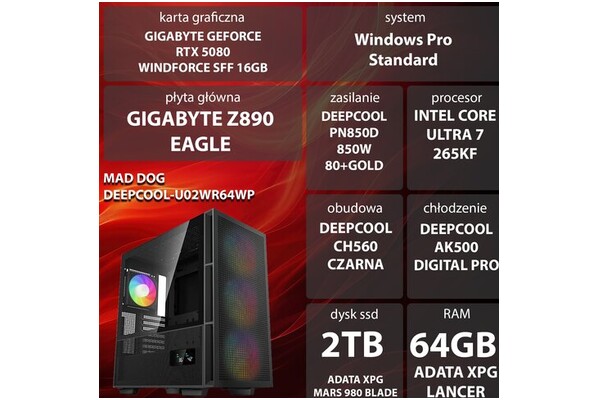 Mad Dog DEEPCOOL-U02WR64WP 64GB DDR5 NVIDIA GeForce RTX 5080 16GB 2TB SSD Windows 11 Professional