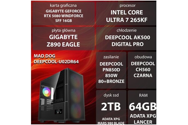 Mad Dog DEEPCOOL-U02DR64 64GB DDR5 NVIDIA GeForce RTX 5080 16GB 2TB SSD brak