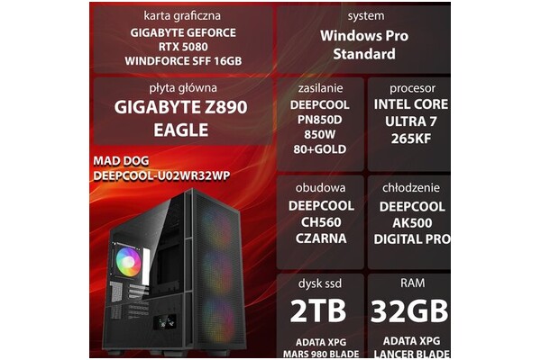 Mad Dog DEEPCOOL-U02WR32WP 32GB DDR5 NVIDIA GeForce RTX 5080 16GB 2TB SSD Windows 11 Professional