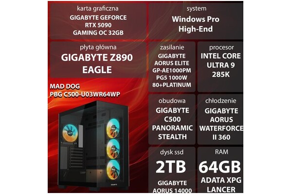 Mad Dog C500-U03WR64WP 64GB DDR5 NVIDIA GeForce RTX 5090 32GB 2TB SSD Windows 11 Professional