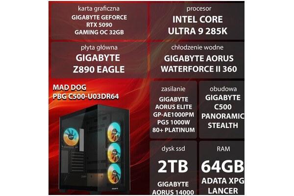 Mad Dog C500-U03DR64 64GB DDR5 NVIDIA GeForce RTX 5090 32GB 2TB SSD brak