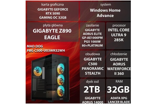 Mad Dog C500-U03WR32WH 32GB DDR5 NVIDIA GeForce RTX 5090 32GB 2TB SSD Windows 11 Home