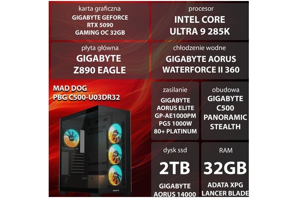 Mad Dog C500-U03DR32 32GB DDR5 NVIDIA GeForce RTX 5090 32GB 2TB SSD brak