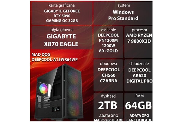 Mad Dog DEEPCOOL-A15WR64WP AMD Ryzen 7 64GB DDR5 NVIDIA GeForce RTX 5090 32GB 2TB SSD Windows 11 Professional