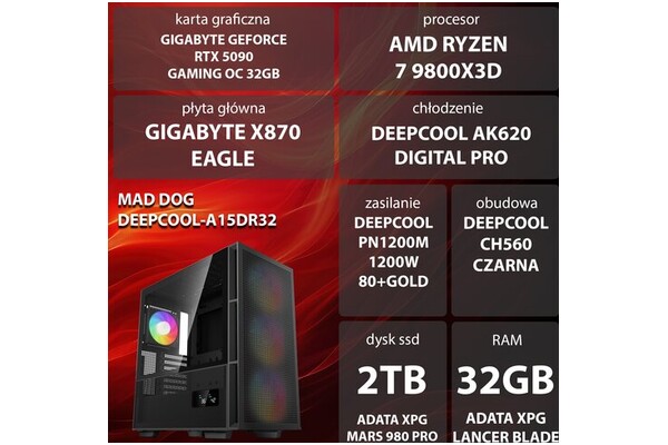 Mad Dog DEEPCOOL-A15DR32 AMD Ryzen 7 32GB DDR5 NVIDIA GeForce RTX 5090 32GB 2TB SSD brak