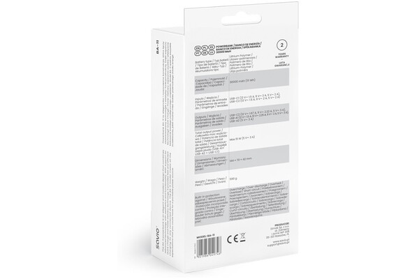 Powerbank SAVIO BA-11 30000mAh biały