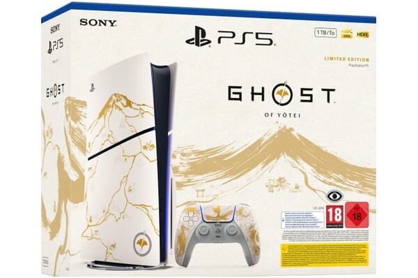Konsola Sony PlayStation 5 Slim 1TB biało-czarny + ASTROs Playroom, Ghost of Yōtei Gold + pad bezprzewodowy DualSense (edycja limitowana)