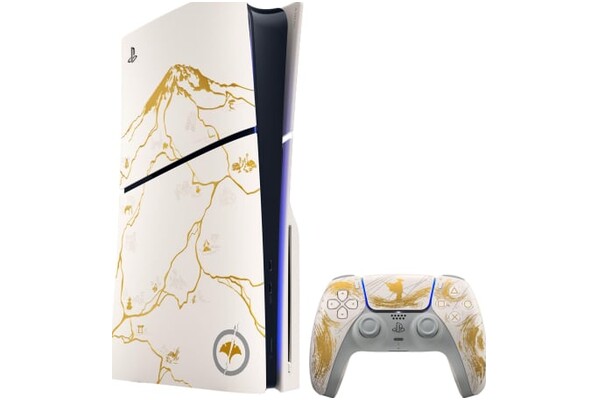 Konsola Sony PlayStation 5 Slim 1TB biało-czarny + ASTROs Playroom, Ghost of Yōtei Gold + pad bezprzewodowy DualSense (edycja limitowana)