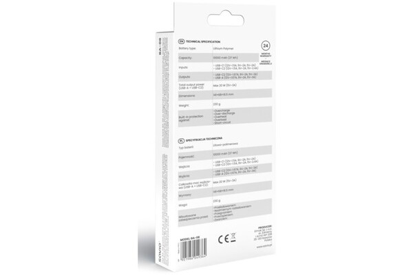 Powerbank SAVIO BA-08 10000mAh 18.0W czarny